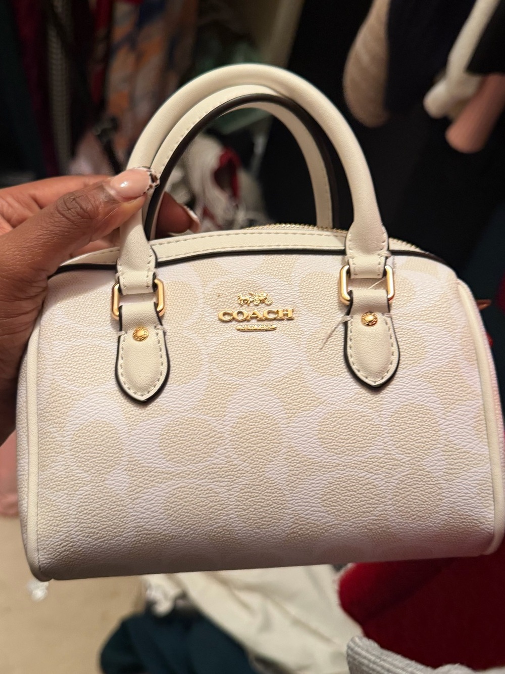 Coach Small Cream Mini Satchel with Gold Hardware